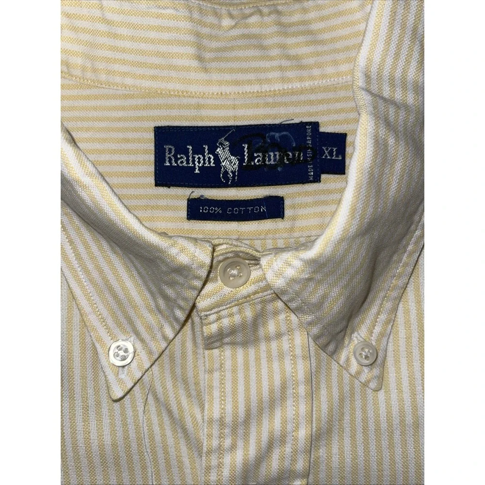 Polo Ralph Lauren‎ Shirt Men XL Yellow Stripes Half Button Down Pullover Vintage